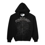 Sp5der OG Web V2 Rhinestone Zip-Up Hoodie – Black