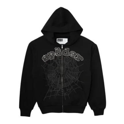 Sp5der OG Web V2 Rhinestone Zip-Up Hoodie – Black