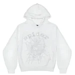 Sp5der OG Rhinestone Logo Hoodie White