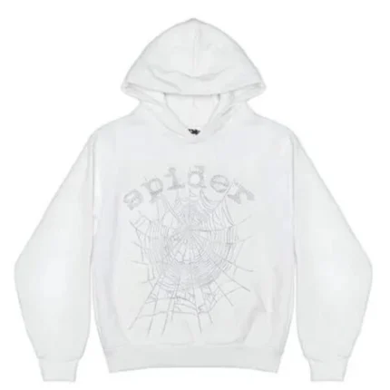 Sp5der OG Rhinestone Logo Hoodie White